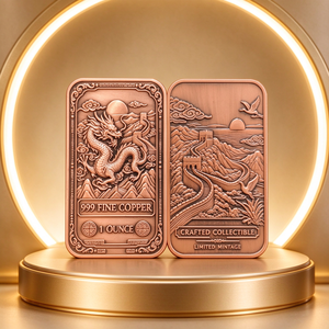 Barra de Cobre Rectangular de Alta Pureza 999 de 1 Oz con Nuevo Diseño en Relieve, Artículo Coleccionable de Metal - Product Image 5