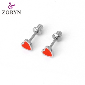 Zoryn 316L StainlessSteel PVD 18K Gold Plated Screw <b>Back</b> Stud <b>Earrings</b> Two-Tone Enamel Triangle Hypoallergenic Durable for Women - Product Image 5