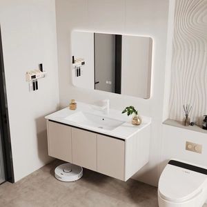 Modern white bathroom cabinet smart <b>mirror</b> cabinet white washbasin suspended cabinet body - Product Image 6