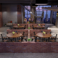 Table et chaises de restaurant style industriel en bois massif et fer forgé, idéales pour café, restaurant, et tables rondes commerciales pour hot pot.