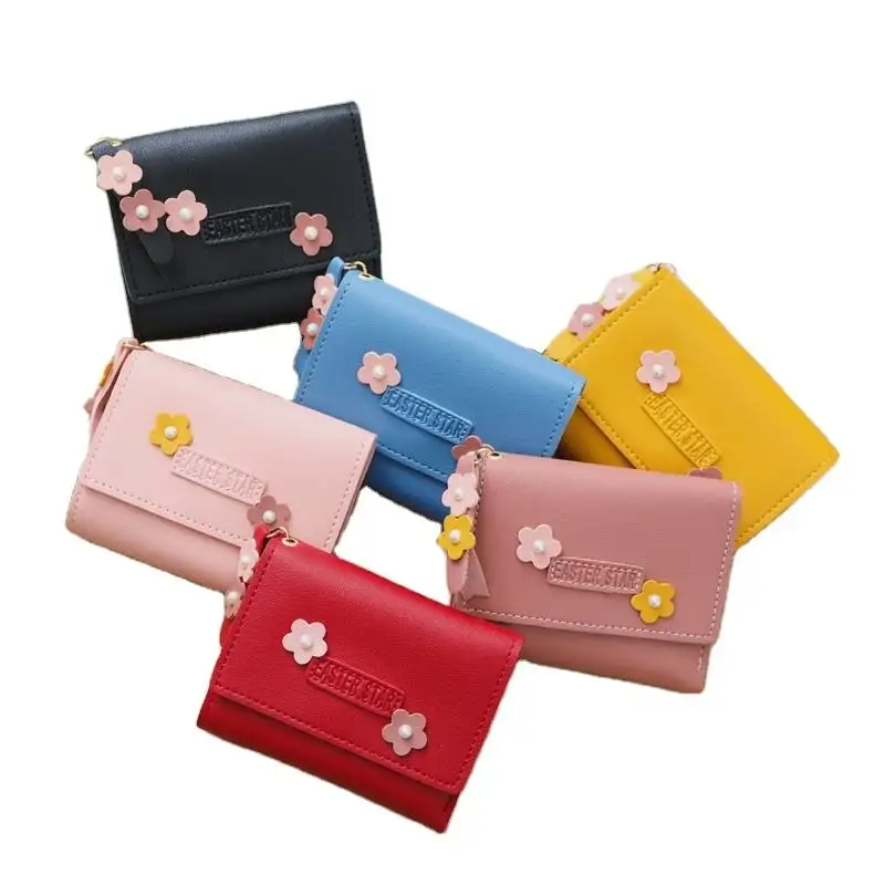Yeni çiçek Mini kadın cüzdan kısa çok kart anahtar sikke cüzdan fermuar püskül kart çantası