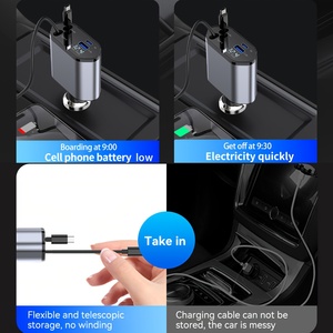 Caricabatterie da Auto Retrattile 100W 4 in 1 USB-C con Ricarica Rapida PD 20W per iPhone 17 16 15 14 13 12 11 Pro Max <span class=keywords><strong>Samsung</strong></span> Xiaomi - Product Image 6