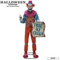 Nouvelle Décoration d'Halloween 2026 : Grand Clown Glace de 1,8 m avec Capteur Infrarouge pour Maison Hantée et Salle Secrète