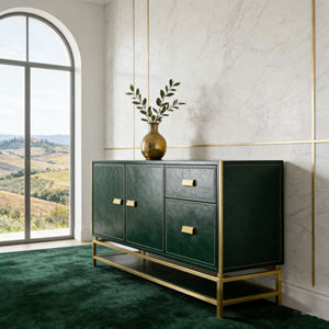 Buffet de luxe en cuir vert foncé avec rivets, couleur et taille personnalisables, cadre en métal plaqué or, <span class=keywords><strong>armoire</strong></span> de rangement - Product Image 5