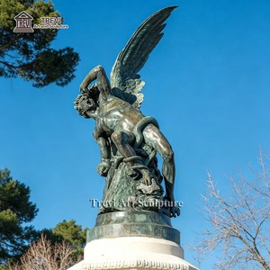 Statue d'ange tombé en bronze grandeur nature, ange ailé avec sculpture de serpent, art commémoratif pour jardin extérieur, OEM personnalisé - Product Image 1