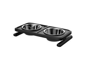 Yun verstellbarer Edelstahl Katzenfutter Wasserschale Doppels ch üsseln Esstisch für mittlere bis große Haustiere Erhöhte Tier fütterer - Product Image 5