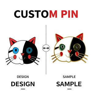 Custom Stylish Anime <b>Cat</b> Enamel Pin Alloy Brooch Black White Face Design <b>Backpack</b> Hat Decorative Accessory Gift - Product Image 1