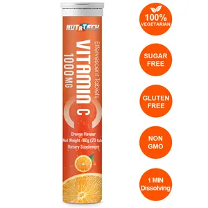 OEM保健补充剂橙色柠檬味维生素c 1000毫克葡萄糖酸锌15毫克泡腾片碳酸VC
