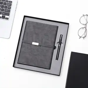 32k活页笔记本滚轴笔2合1礼品套装定制标志灰色人造革笔记本日记礼品套装