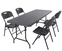 Table de pique-nique pliante en plastique HDPE 183cm 6FT Table à manger de fête de camp Table en plastique à grain de bois de banquet pliable en demi