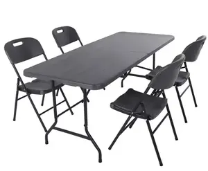 HDPE 183cm 6FT折りたたみ式プラスチックピクニックテーブルキャンプパーティーダイニングテーブルハンドル付き折りたたみ式ハーフバンケットテーブル