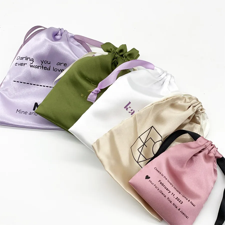 Melhor Preço Personalizado Impresso Logo Cabelo Embalagem Bolsa De Armazenamento De Silk Satin Wig Poeira Desenhar Saco De Cordas Com Cordão