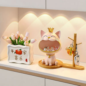 Modèle de boîte de rangement de figurines de chat en résine créative Sculpture décorative pour l'entrée du salon - Product Image 1