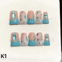 516-520 Faux ongles à presser faits main en forme de bec de canard, 10 pièces, réutilisables, en acrylique, pour enfants, motif carré artificiel