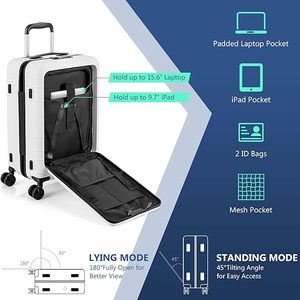 Multifunctional Carry on Travel <strong>Suitcase</strong> 20inch Luggage with TSA Lock, Front Pocket, <strong>Foldable</strong> Tabletop, External USB Charger - Product Image 2
