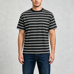 T-shirt Casual da Uomo Taglia <span class=keywords><strong>L</strong></span>, Stile High Street a Righe Bianche e Nere, 100% Cotone, Collo Tondo, Manica Corta, Servizio OEM - Product Image 2