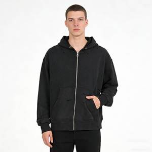 Sudadera con capucha para hombre, de algodón, felpa francesa y forro polar, diseño desgastado, rasgado y con flecos, de bajo costo y personalizada, entre las más vendidas, ropa para hombre. - Product Image 1