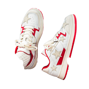 Nuove Sneakers da Skateboard 2026 in Vera Pelle Traspirante, Bianche con Stelle Argentate e Glitter Dorato - Product Image 1