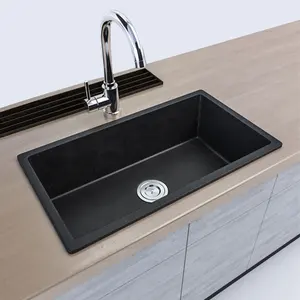 Kunden spezifische Größe Composite Quarz Stein Küche Waschbecken Waschbecken über Theke Schwarz Küchen spülen