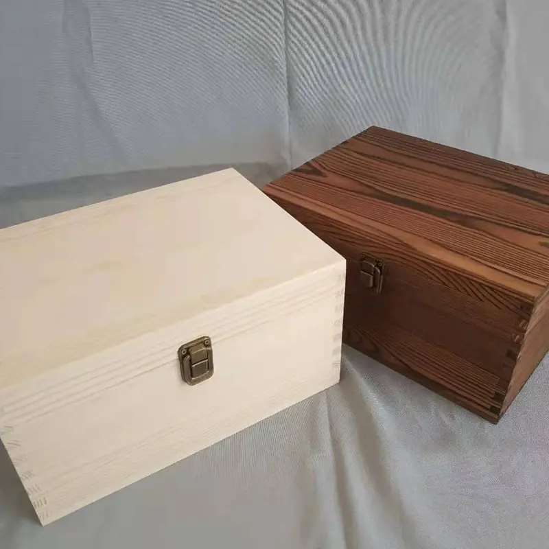 Plain Wood Wooden Square Hinged Storage Boxes Craft Gift Handmade Wooden Box With Lid Storage for CASE Crafts Sundries Organizer