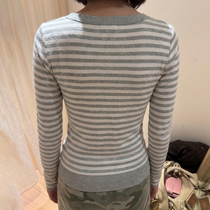 Camiseta Coreana a Rayas Casual con Lazo en el Cuello, Manga Larga, Corte Ajustado, Versátil y Básica para Mujer - Product Image 5
