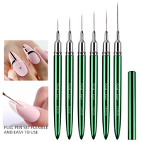 Lot de 6 pinceaux de nail art à manche métallique vert pour la décoration de ongles, stylo de dessin à rayures fines, outils de manucure pour vernis gel UV