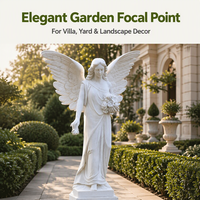Statue d'ange féminin ailé en marbre blanc sculpté à la main, tenant un bouquet de fleurs, pour jardin commémoratif, cimetière, villa, propriété, décoration extérieure