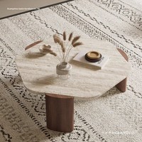 Table basse moderne minimaliste en pierre frittée couleur bois, forme irrégulière effet pierre naturelle, petite table de salon, vente en gros