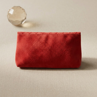 Pochette de maquillage portable réutilisable en daim rouge de luxe avec fermeture éclair, logo personnalisé, mini emballage cadeau pour soins de la peau, parfum, GWP promotionnel