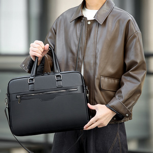Sac pour ordinateur portable en cuir PU grande capacité, mallette d'affaires, sac de voyage, sac bandoulière, sacoche en cuir personnalisable pour hommes - Product Image 6