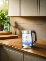 Nouvelle bouilloire électrique avec un bouton couvercle ouvert filtre affichage transparent du niveau d'eau sans fil Protection automatique et sèche contre les brûlures