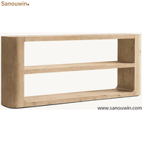 Console en chêne massif, meuble d'entrée moderne à cadre arrondi avec 3 étagères de rangement pour couloir