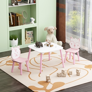 3-Piece Kids <b>Table</b> & Chair Set, Wooden Toddler Desk with Animal Backrest, <b>Activity</b> <b>Table</b> for Playroom & Nursery - Product Image 5
