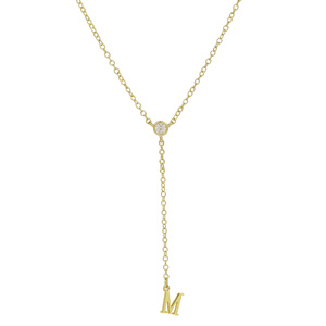 Collier empilable en laiton plaqué or 18 carats avec 26 lettres initiales et zircon rond en forme de <span class=keywords><strong>Y</strong></span> pour femme - Product Image 6