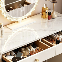 TenghangTable de toilette moderne blanc crème avec miroir escamotable et tiroirs profonds, ensemble de meubles organisateur de maquillage pour chambre à coucher
