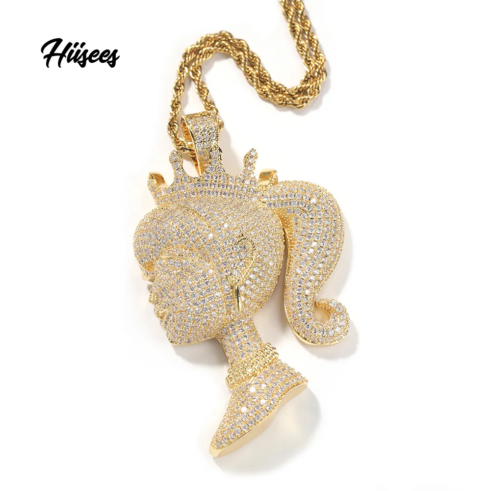 Jewelry supplies gold plated crown girl pendants for jewelry making cubic zirconia boho woman necklace