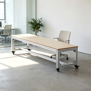 Banco Comercial Moderno Largo sin Respaldo para Área de Descanso, Banco Largo de Aluminio y Madera de Abedul para Cafetería - Product Image 4