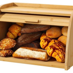 Boîte à pain en bambou naturel avec couvercle roulant, rangement de comptoir, anti-poussière, pour la conservation des aliments dans la cuisine - Product Image 5
