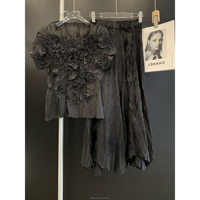 Miyake Ensemble de streetwear d'été pour femme Haut taille haute et jupe bustier avec pli feuille Signature Ensemble de couleur unie texturée