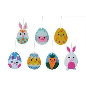 Upin 7 pezzi di ornamenti in feltro Set di decorazioni per appendere pulcino in feltro a forma di uovo di coniglietto pasquale per pasqua