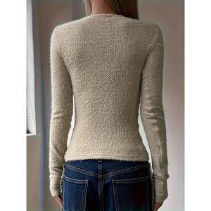 Suéter de Punto para Mujer, Color Albaricoque, Cuello Redondo, Manga Larga, Ajustado, para Invierno - Product Image 5
