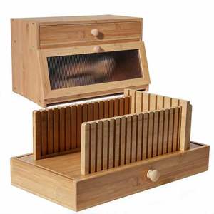 Bamboo <b>Bread</b> Box With <b>Cutter</b> Set Kitchen Countertop Storage Rack Foldable Design Original Color <b>Bread</b> Storage - Product Image 2