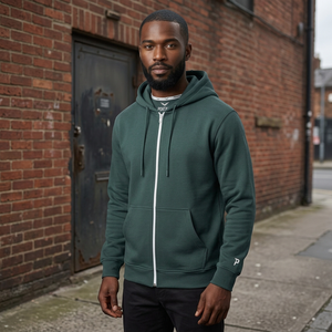 Sudadera Unisex Verde con Capucha y Cremallera, 100% Algodón, Corte Regular, Color Sólido, Estilo Casual de Invierno, Antiencogimiento, 300g, Cierre Frontal - Product Image 3
