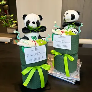 Yumuşak peluş çiçek buketi Panda yeni sevgililer günü DIY malzeme hediye güzel dolması hayvan karikatür sevimli güzel toptan