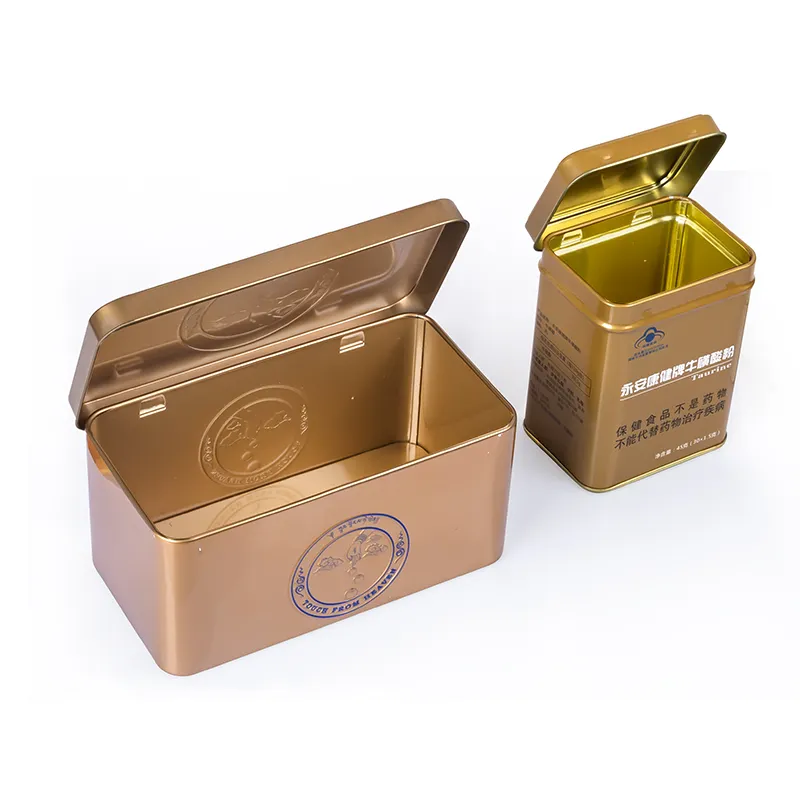 Factory High Quality Food Grade Custom Tea Tins Package Big Square Coffee Metal Box Tea Tin With Hinge Lids
