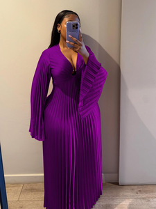 Vestido Plisado de Manga Ancha Talla Grande XL-5XL, Nuevo Modelo 2026, Sexy con Cuello en <span class=keywords><strong>V</strong></span>, Estilo Miyake, para Fiesta - Product Image 3