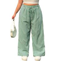 Pantalon Y2K personnalisé à carreaux vichy pour femme, taille élastique, coupe ample, avec poches, bas de pyjama décontracté, vente en gros