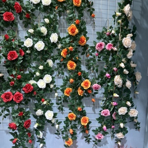 Haute qualité vraie touche soie artificielle thé Roses rotin fleur tenture murale vignes pour mariage <span class=keywords><strong>vacances</strong></span> fête des mères noël - Product Image 4