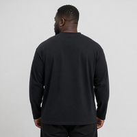 T-shirt à manches longues pour homme, style rétro américain personnalisé, imprimé avec un logo calligraphique, noir, poids lourd