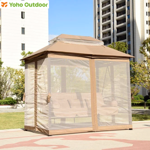 Grande Gazebo Rigido con Tetto in Metallo e Dondolo Letto <span class=keywords><strong>da</strong></span> <span class=keywords><strong>Giardino</strong></span> in Acciaio, Tenda a Baldacchino Sospesa per Esterni e Patio, Gazebo Portatile con Tetto in Metallo - Product Image 4